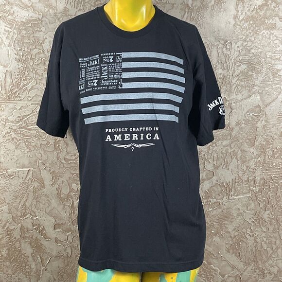 Genuine Jack Daniel’s Black T-shirt Proudly Crafted in America Logo Flag L - Picture 1 of 9